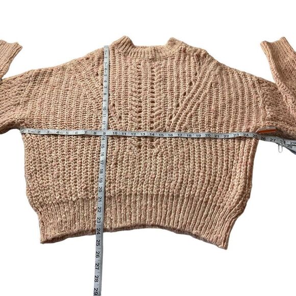 Topshop Sweater Chunky Eyelet Knit Pink Cream Funnel Neck Women Size 12 - Picture 5 of 13